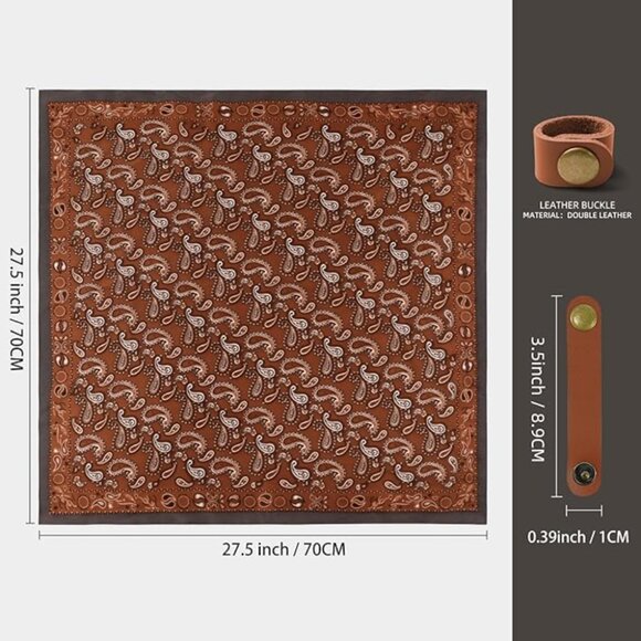 ⚡Men Orange Brown Necktie 27.5 Inches Cowboy Scarves Pocket Square Silk Bandanas - Picture 3 of 3